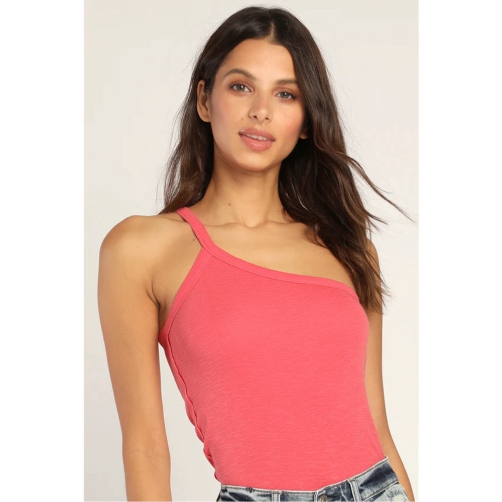 NWOT We The Free One Way Or Another One Shoulder Raw Edge Seam Hem Coral Pink XS